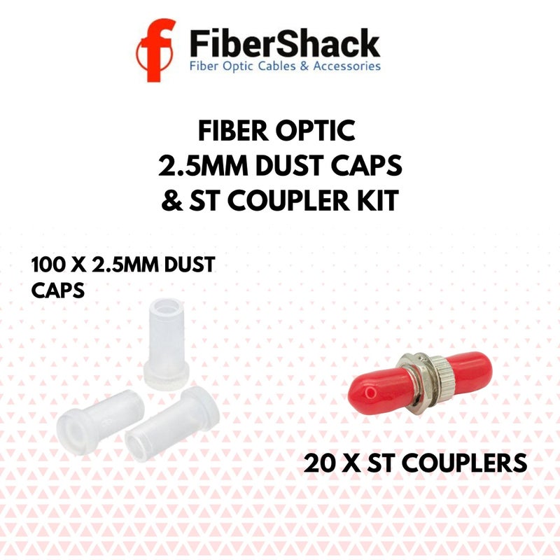 Fibershack - Fiber Optic ST Coupler & Dust Cap Kit for 2.5mm Cables. 20x ST Couplers for STUPC Patch Cords & 100x 2.5mm Clear SC Fiber Optic Dust Caps - Image 2